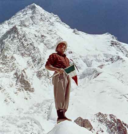 
Achille Compagnoni Holding Italy Flag At K2 Base Camp 1954 - K2: Conquista Italiana: Tra Storia E Memoria book
